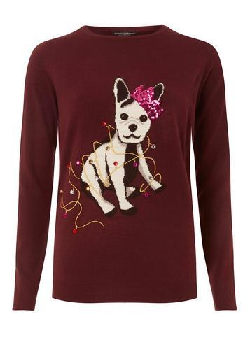 Dorothy Perkins Burgundy Frenchie Dog Crew Neck Jumper