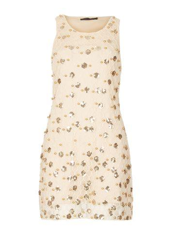 Dorothy Perkins *tenki Beige Sequin Lace Shift Dress