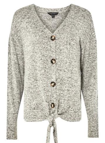 Dorothy Perkins Grey Brushed Tie Front Top