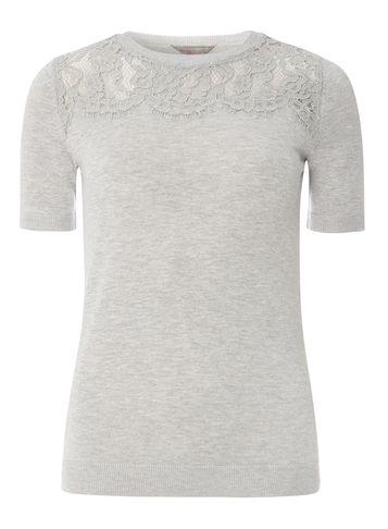 Dorothy Perkins Petite Grey Lace Yoke T-shirt