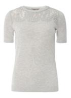 Dorothy Perkins Petite Grey Lace Yoke T-shirt