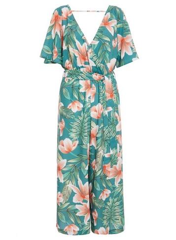 *quiz Multi Colour Tropical Print Cold Shoulder Jumpsuit