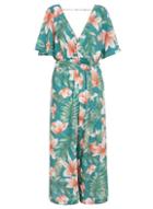 *quiz Multi Colour Tropical Print Cold Shoulder Jumpsuit