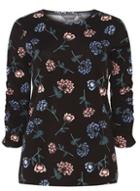 Dorothy Perkins *tall Black Floral Print Ruched Sleeve Top