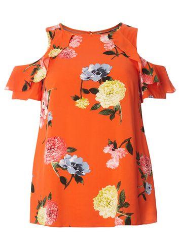 Dorothy Perkins Coral Floral Cold Shoulder Top
