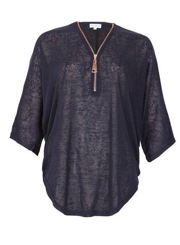 Dorothy Perkins *blue Vanilla Navy Zip Front Batwing Top