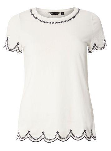 Dorothy Perkins White Embroidered Hem T-shirt