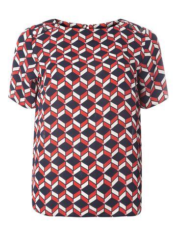 Dorothy Perkins Navy And Red Geometric Print Button T-shirt