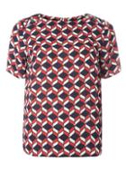 Dorothy Perkins Navy And Red Geometric Print Button T-shirt