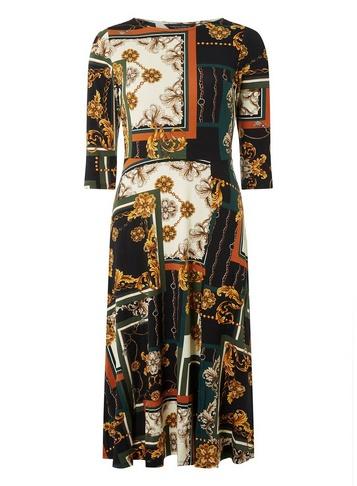 Dorothy Perkins Black Scarf Print Midi Skater Dress