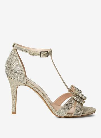 Dorothy Perkins *showcase Gold Sofia Bow T-bar Heel Sandals