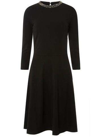 Dorothy Perkins *tall Black Embellished Neck Fit And Flare Dress