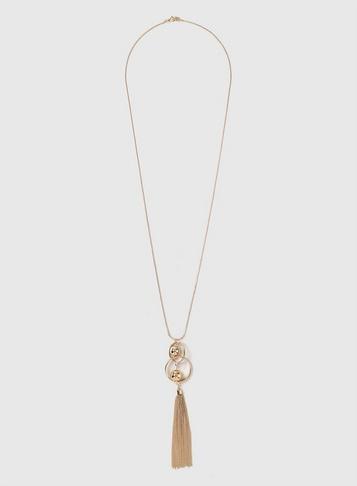 Dorothy Perkins Gold Circle Ball Tassel Necklace