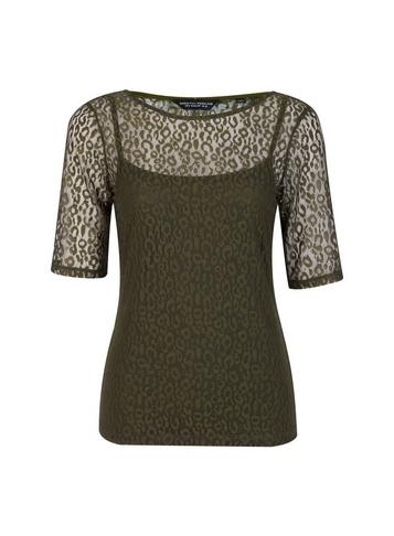 Dorothy Perkins Khaki Leopard Print Lace T-shirt