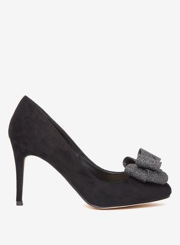 Dorothy Perkins Black Glitter 'glam' Bow Court Shoes