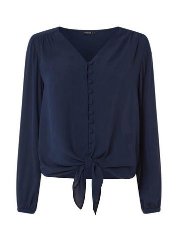 *roman Originals Navy Tie Front Blouse