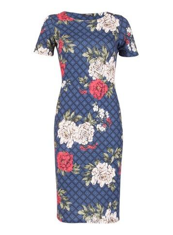 Dorothy Perkins *blue Rose Print Bodycon Dress