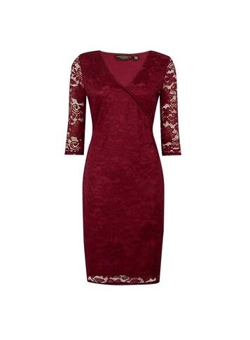 Dorothy Perkins *oxblood Wrap Lace Bodycon Dress