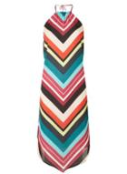 Dorothy Perkins Multi Coloured Chevron Striped Halter Neck Midi Dress