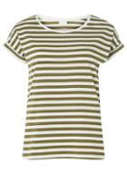 *vila Green And White Striped T-shirt