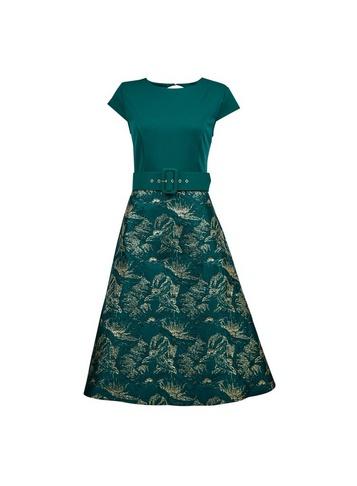 *luxe Green Belted Jacquard Midi Dress