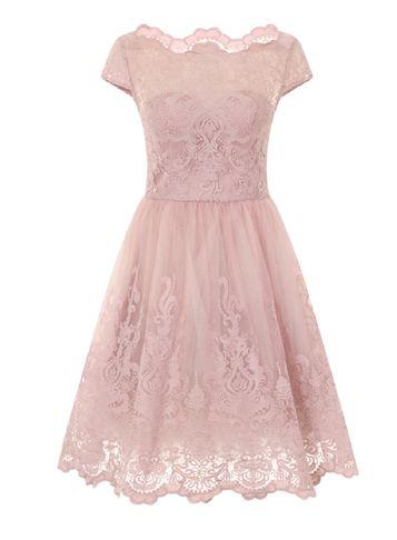 Dorothy Perkins *chi Chi London Brown Cap Sleeve Baroque Tea Dress