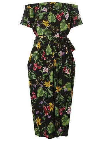 Dorothy Perkins Black Tropical Bardot Jumpsuit