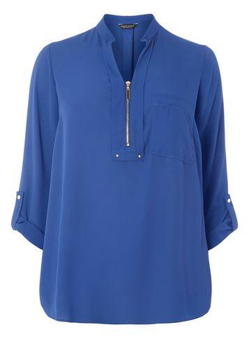 Dorothy Perkins Dp Curve Cobalt Zip Notch Neck Shirt