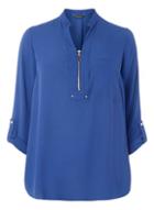 Dorothy Perkins Dp Curve Cobalt Zip Notch Neck Shirt