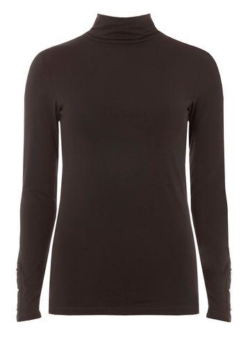 Dorothy Perkins Black Buttoned Turtle Neck Top