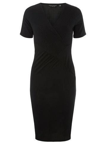 Dorothy Perkins *black Ribbed Wrap Bodycon Dress