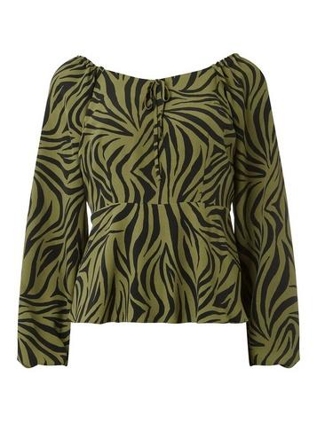Dorothy Perkins Khaki Animal Print Square Neck Top
