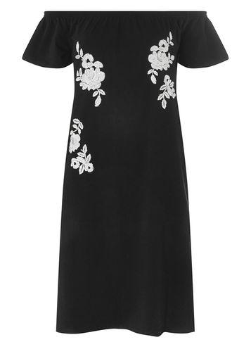 Dorothy Perkins *tall Black Embroidered Bardot Dress