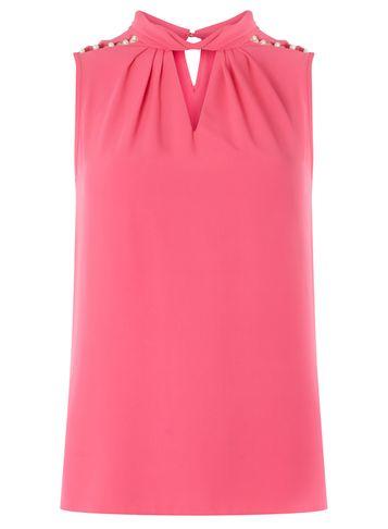 Dorothy Perkins Pink Pearl Twist Neck Top