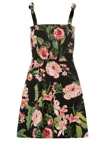 Dorothy Perkins Petite Multi Coloured Floral Print Shirred Skater Dress