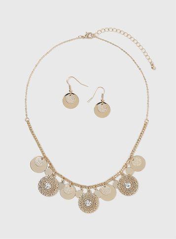 Dorothy Perkins Gold Look Coin Necklace And Earrings Set