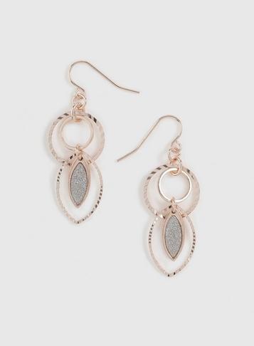 Dorothy Perkins Rose Gold Glitter Leaf Design Drop Earrings