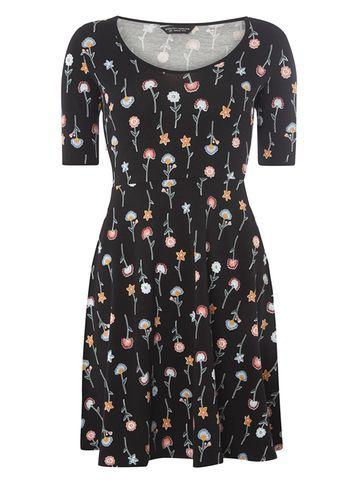 Dorothy Perkins Black Stem Floral Scoop Dress