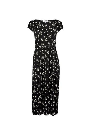 Dorothy Perkins Petite Black Floral Print Ruched Maxi Dress
