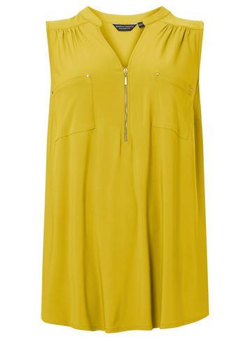 Dorothy Perkins Dp Curve Ochre Sleeveless Zip Front Top