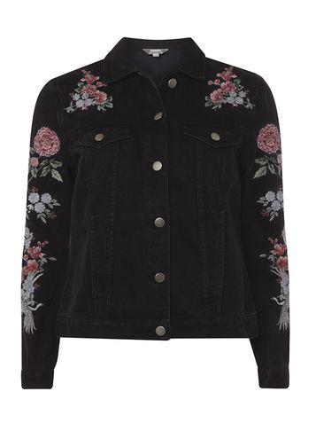 Dorothy Perkins Washed Black Embroidered Denim Jacket