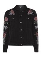 Dorothy Perkins Washed Black Embroidered Denim Jacket