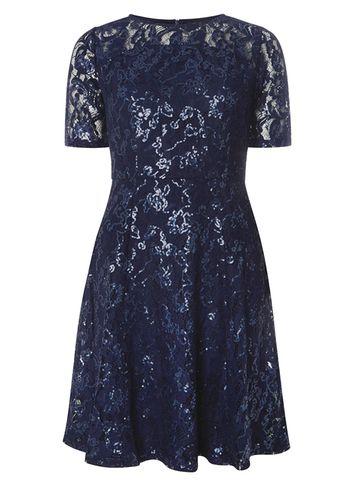 Dorothy Perkins Navy Lace Sequin Fit And Flare Dress