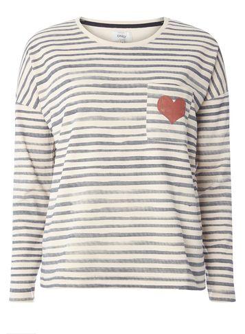 Dorothy Perkins *only Blue And White Stripe Heart Pocket Sweatshirt