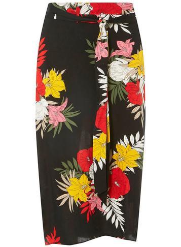 Dorothy Perkins Black Tropical Midi Skirt