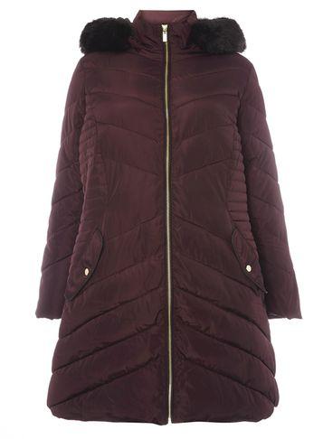 Dorothy Perkins Dp Curve Burgundy Faux Fur Hooded Padded Jacket