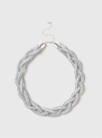 Dorothy Perkins Silver Twist Plait Collar Necklace
