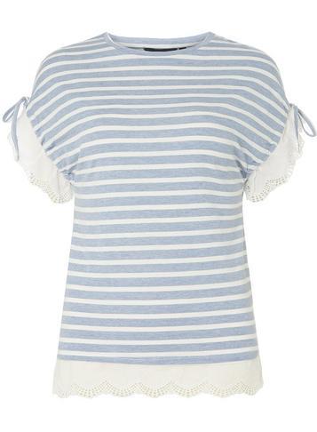 Dorothy Perkins Chambray Striped Broderie T-shirt