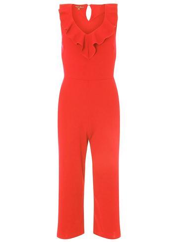 Dorothy Perkins Red Ruffle Culotte V-neck Jumpsuit