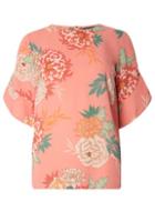 Dorothy Perkins *tall Coral Floral Ruffle Top